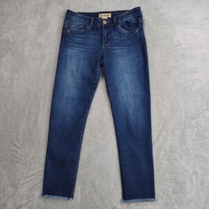 Democracy Women's Seamless Ankle Skimmer Jeans 8 Blue Raw Hem Stretch Low Rise